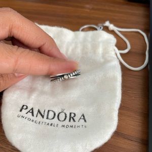 Pandora ring silver ring with diamond and gold detail- size 7 - 54mm